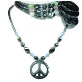 Assorted Colored Opal Peace Sign Pendant Hematite Stone Beads Strands Necklace